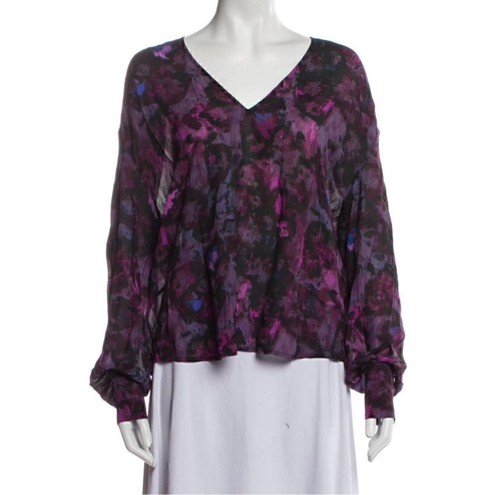 Iro Purple Floral Print Long Sleeve with V-Neck Blouse